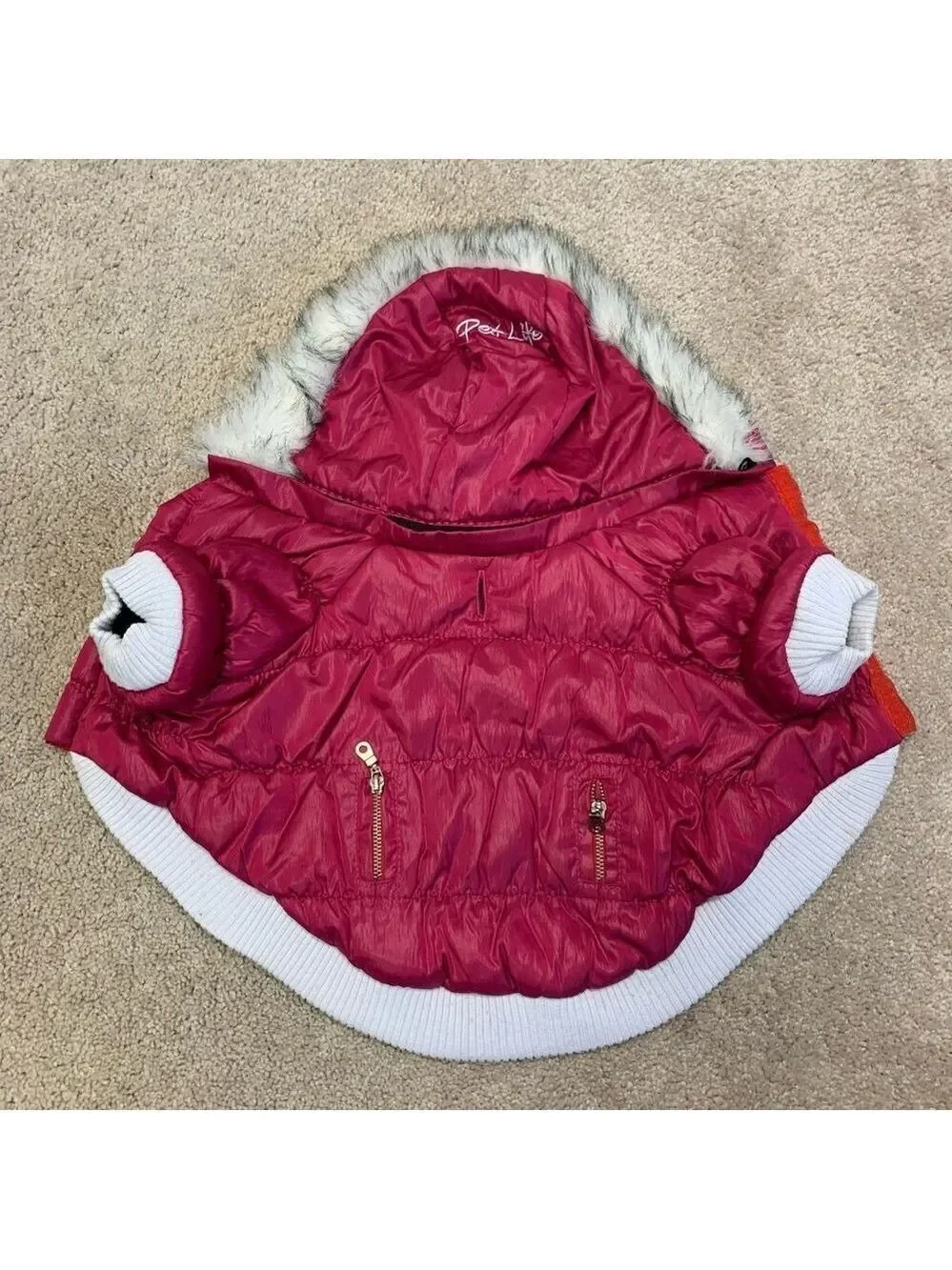 SMALL dog pink Thinsulate Puffer faux fur lined hooded jacket coat Sz S pet